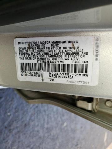 Photo 10 from auction – 2003 TOYOTA COROLLA MA with VIN 2T1KR32E83C071790