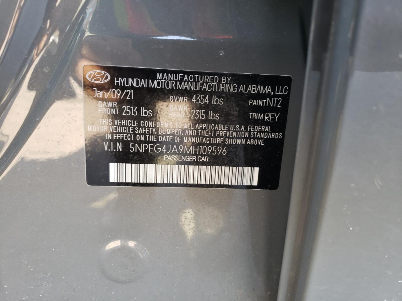 Photo 10 from auction – 2021 HYUNDAI SONATA SE with VIN 5NPEG4JA9MH109596