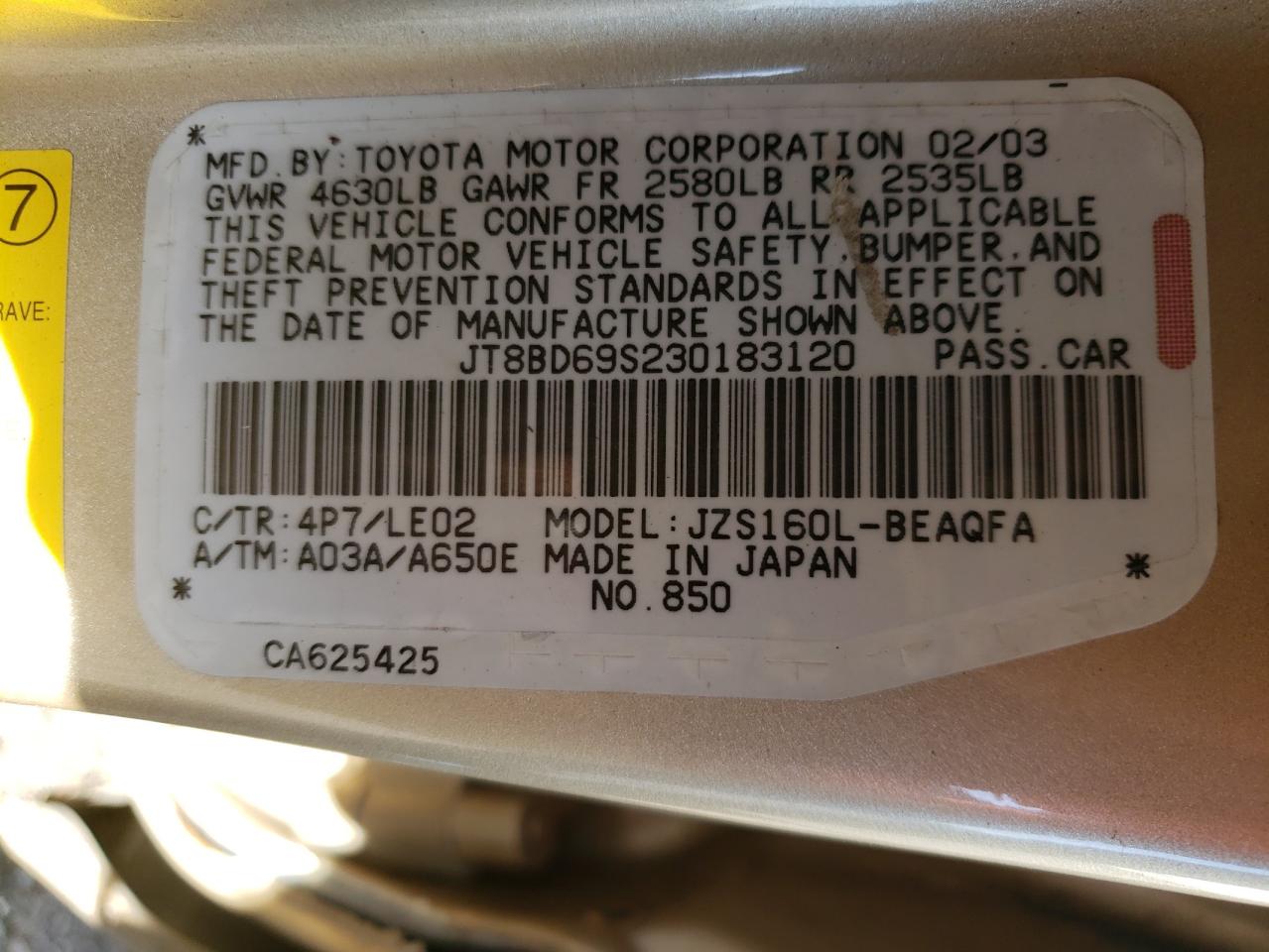 Photo 10 from auction – 2003 LEXUS GS 300 with VIN JT8BD69S230183120