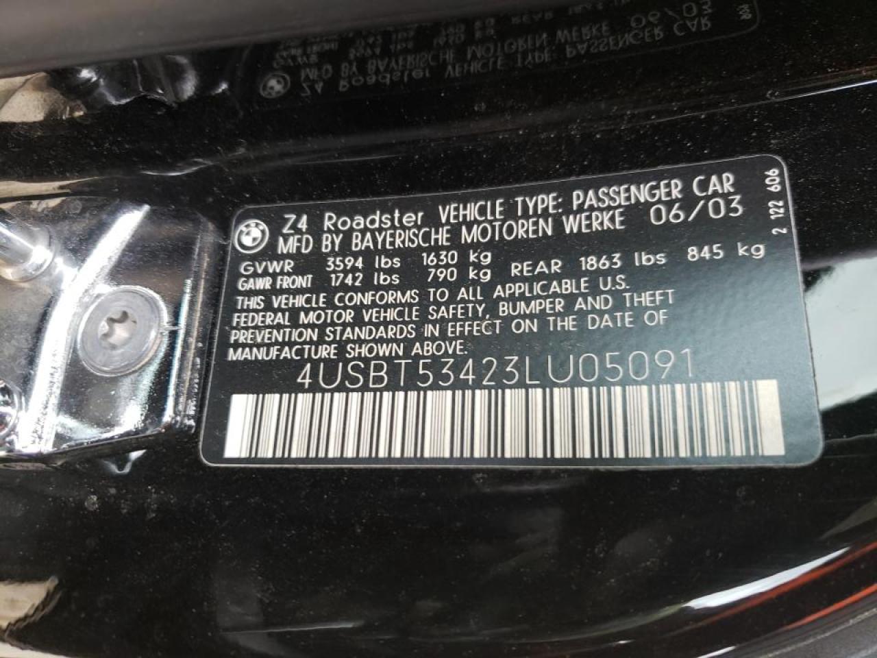 Photo 10 from auction – 2003 BMW Z4 3.0 with VIN 4USBT53423LU05091