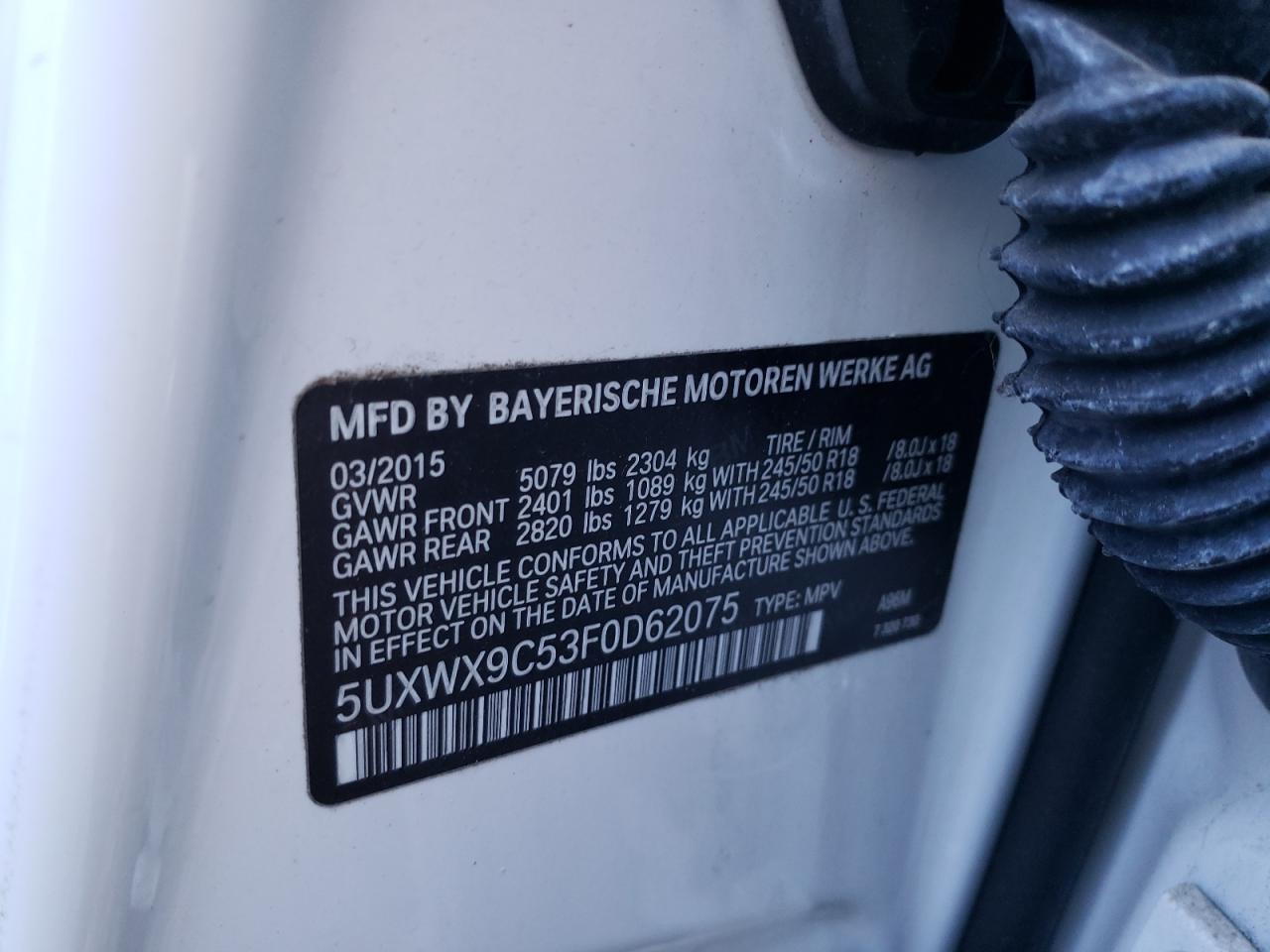 Photo 10 from auction – 2015 BMW X3 XDRIVE2 with VIN 5UXWX9C53F0D62075