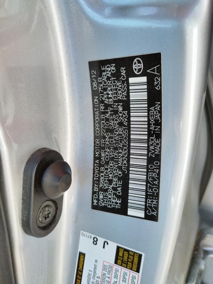 Photo 10 from auction – 2012 TOYOTA PRIUS with VIN JTDKN3DU2C5514934