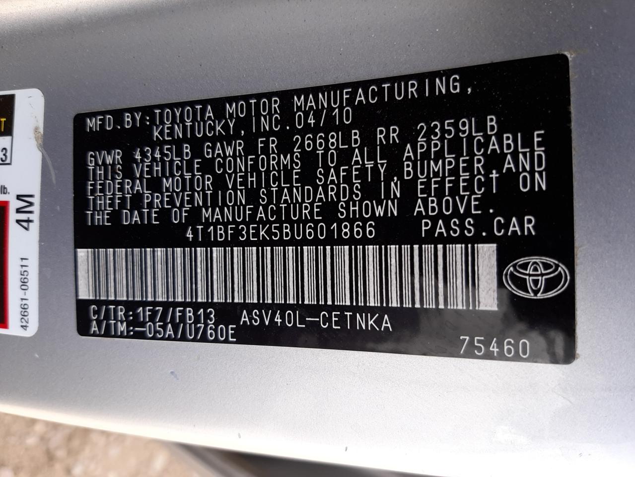 Zdjęcie 10 z aukcji – 2011 TOYOTA CAMRY BASE z VIN 4T1BF3EK5BU601866