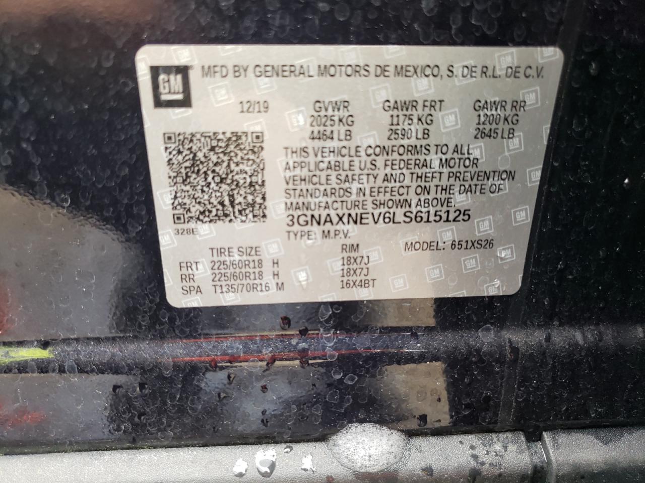 Photo 10 from auction – 2020 CHEVROLET EQUINOX PR with VIN 3GNAXNEV6LS615125