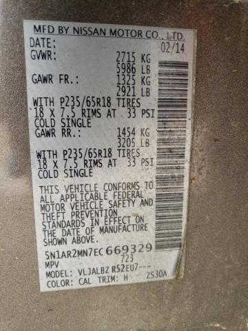 Photo 10 from auction – 2014 NISSAN PATHFINDER with VIN 5N1AR2MN7EC669329