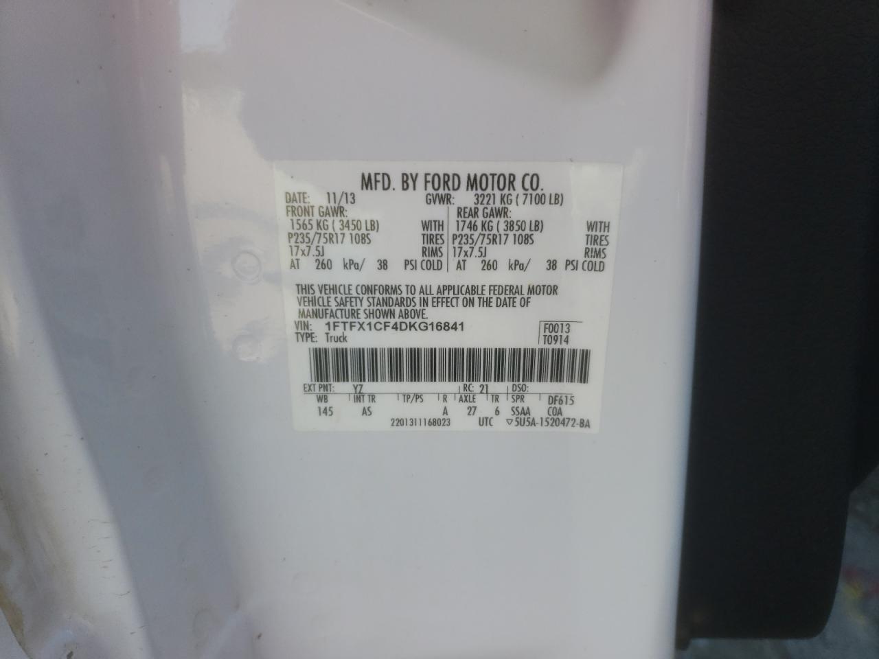 Photo 10 from auction – 2013 FORD F150 SUPER with VIN 1FTFX1CF4DKG16841