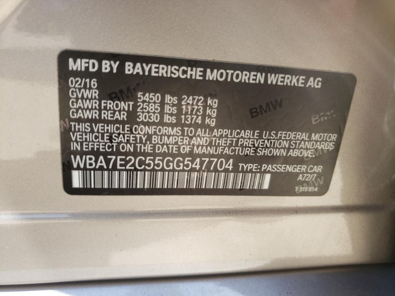 Photo 10 from auction – 2016 BMW 740 I with VIN WBA7E2C55GG547704
