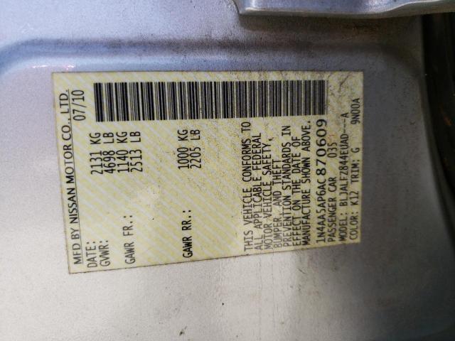 Photo 10 from auction – 2010 NISSAN MAXIMA S with VIN 1N4AA5AP6AC870609
