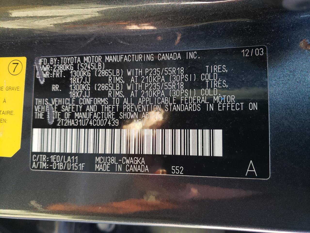 Photo 10 from auction – 2004 LEXUS RX 330 with VIN 2T2HA31U74C007439