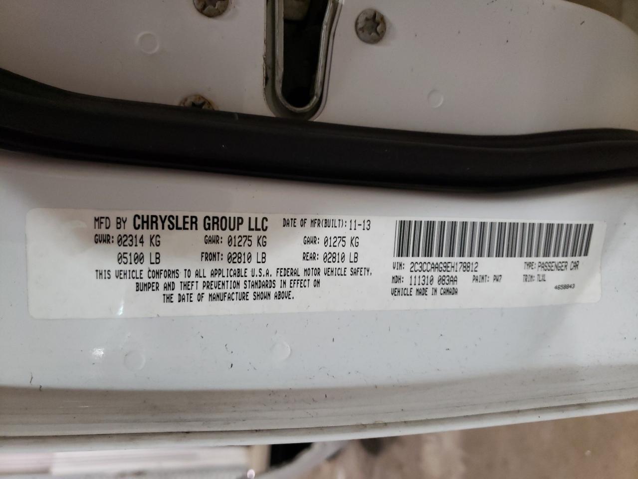 Photo 10 from auction – 2014 CHRYSLER 300 with VIN 2C3CCAAG9EH178812