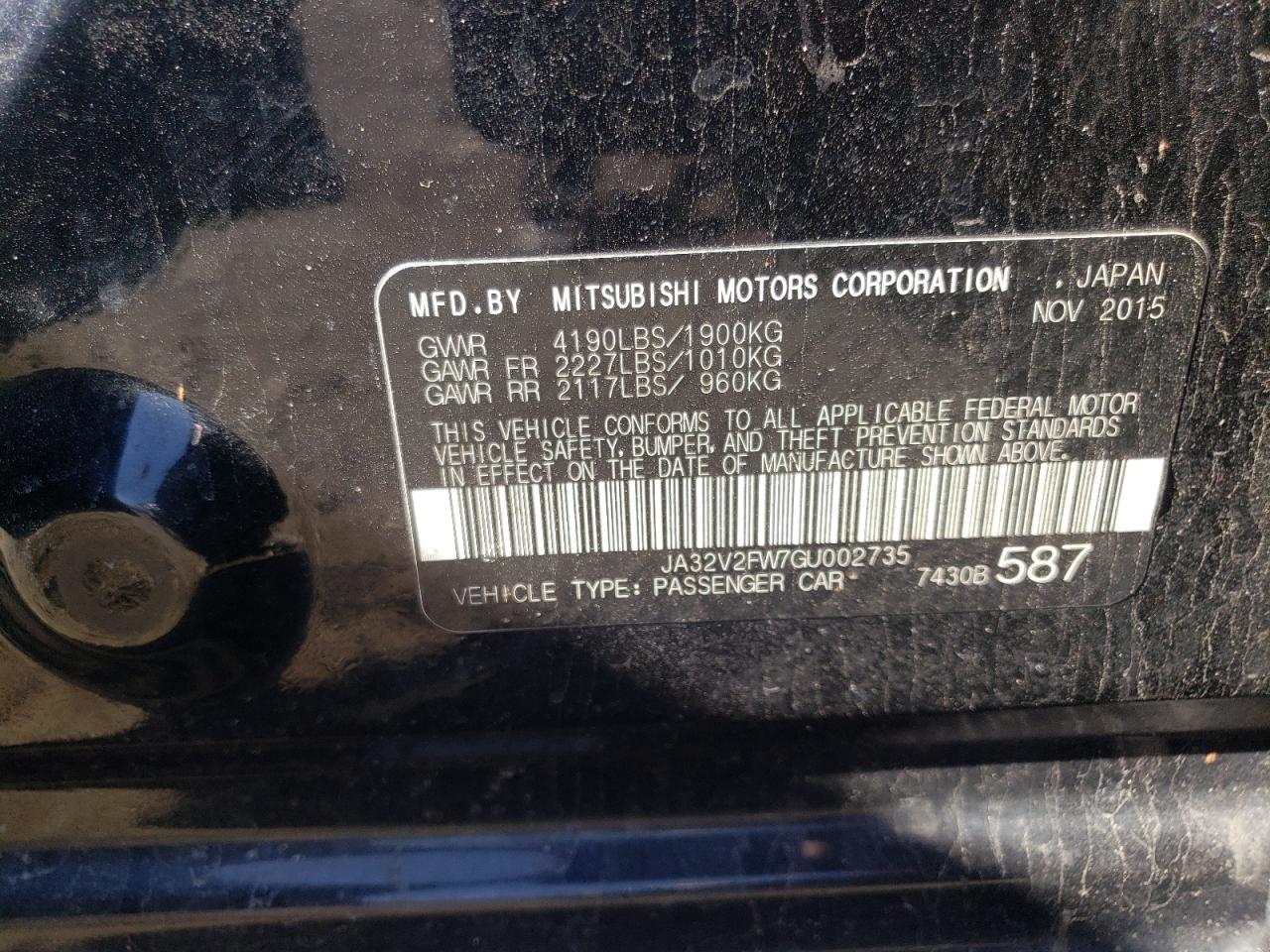 Photo 10 from auction – 2016 MITSUBISHI LANCER ES with VIN JA32V2FW7GU002735