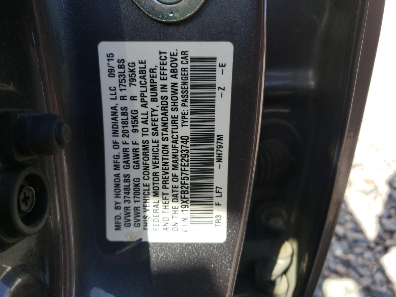 Photo 10 from auction – 2015 HONDA CIVIC LX with VIN 19XFB2F57FE293740