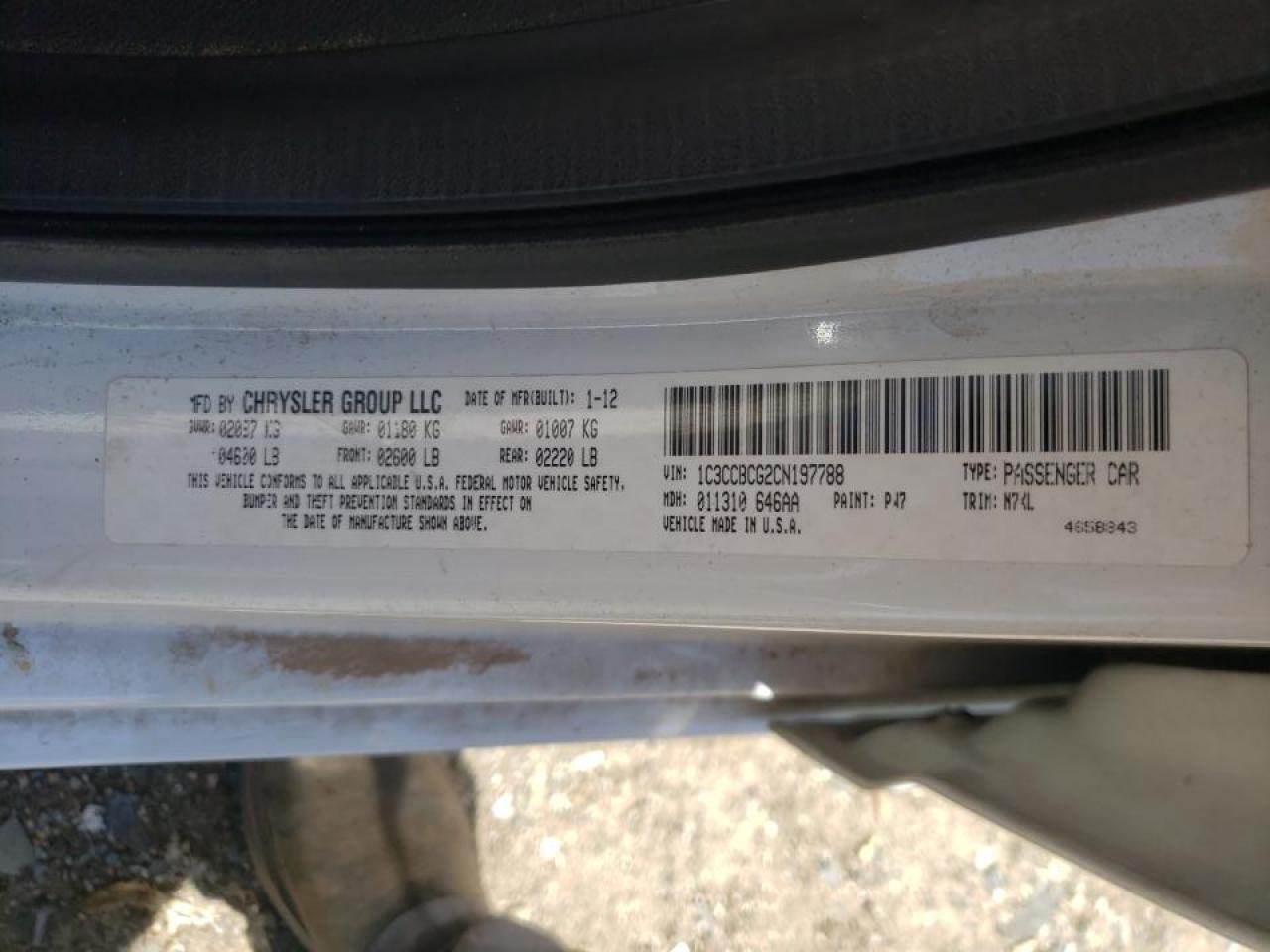Photo 10 from auction – 2012 CHRYSLER 200 LIMITE with VIN 1C3CCBCG2CN197788