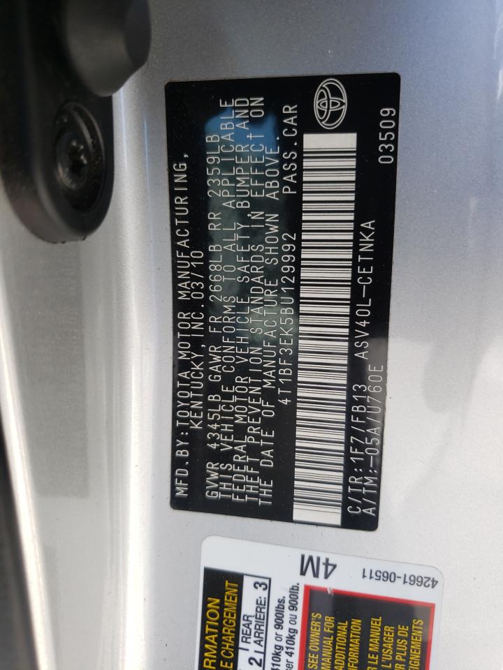 Photo 10 from auction – 2011 TOYOTA CAMRY BASE with VIN 4T1BF3EK5BU129992