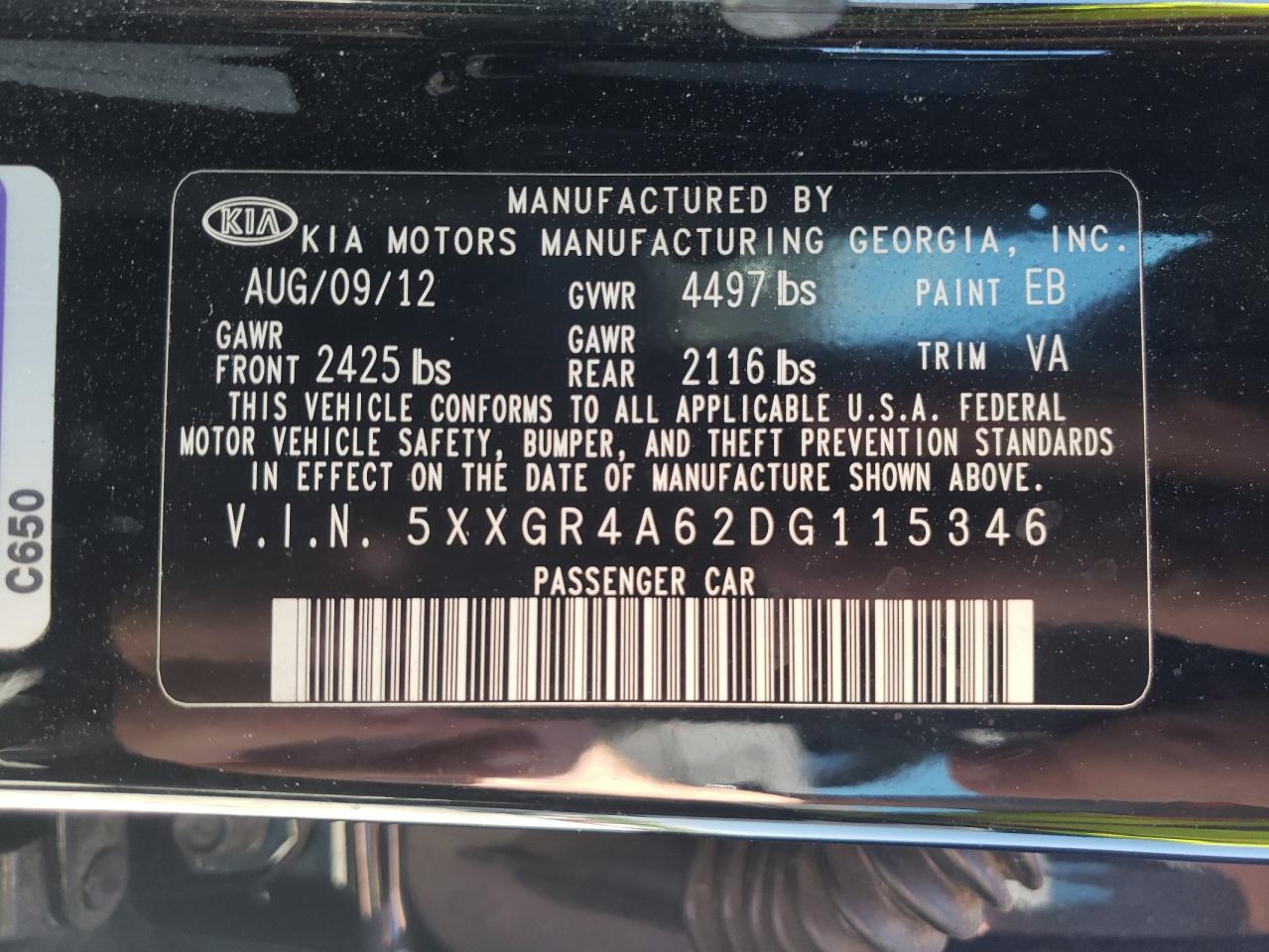 Photo 10 from auction – 2013 KIA OPTIMA SX with VIN 5XXGR4A62DG115346