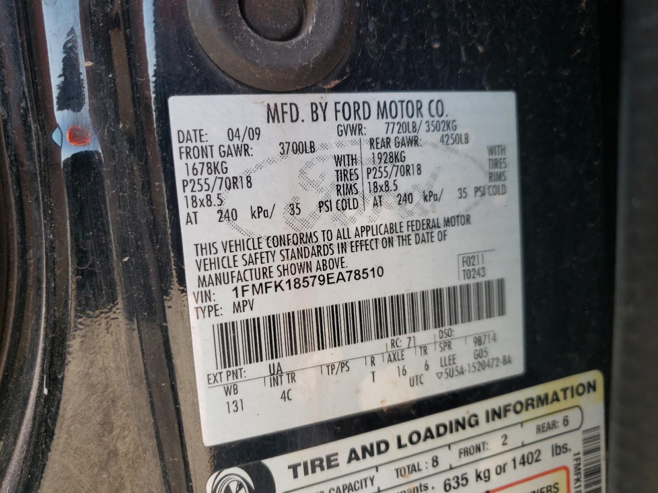 Photo 10 from auction – 2009 FORD EXPEDITION with VIN 1FMFK18579EA78510