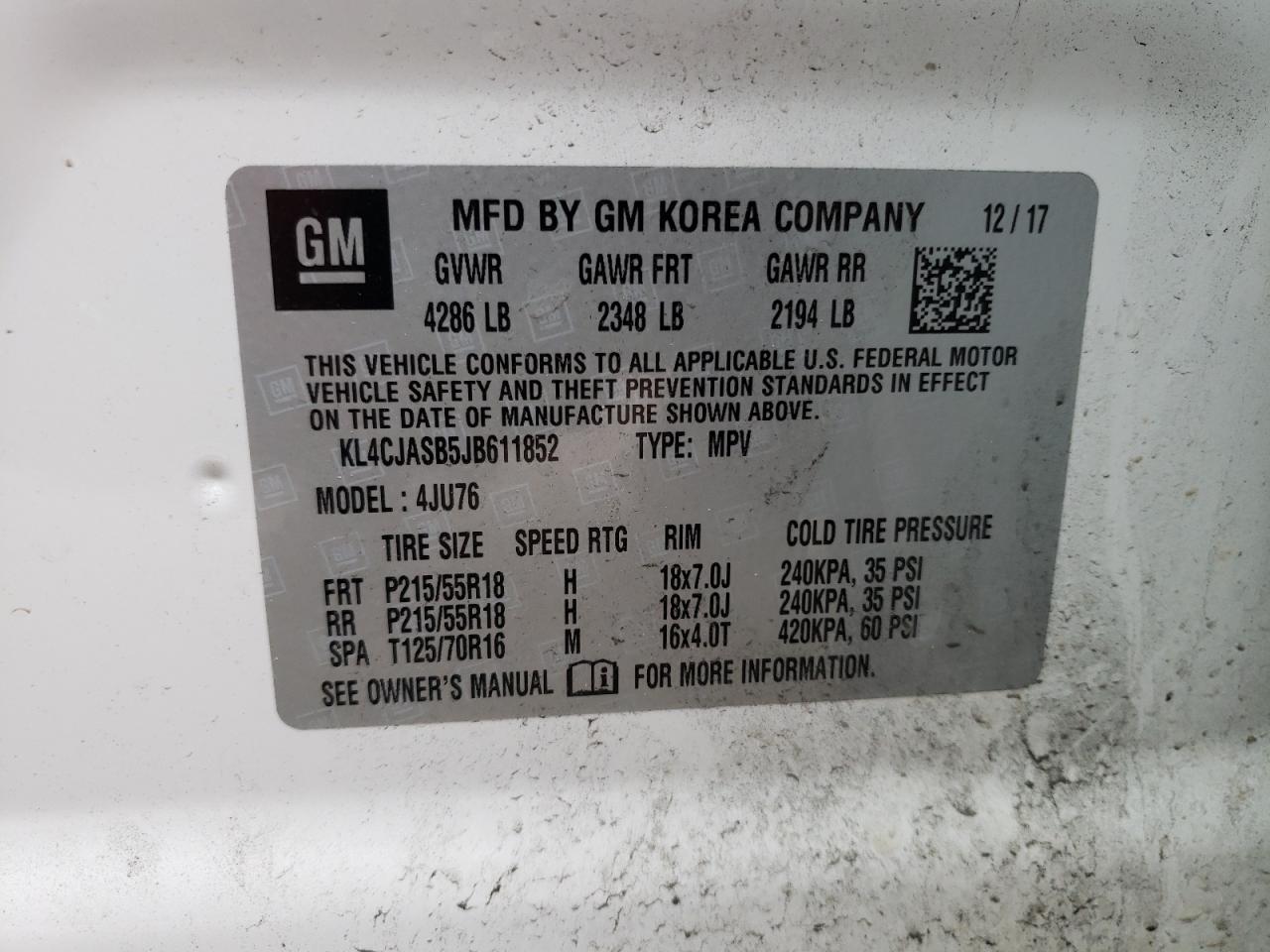 Photo 10 from auction – 2018 BUICK ENCORE PRE with VIN KL4CJASB5JB611852