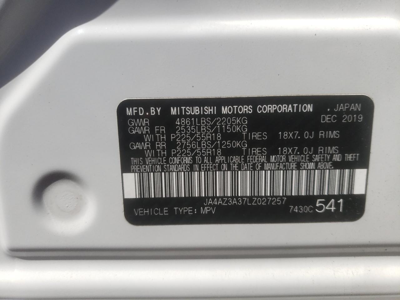 Photo 10 from auction – 2020 MITSUBISHI OUTLANDER with VIN JA4AZ3A37LZ027257