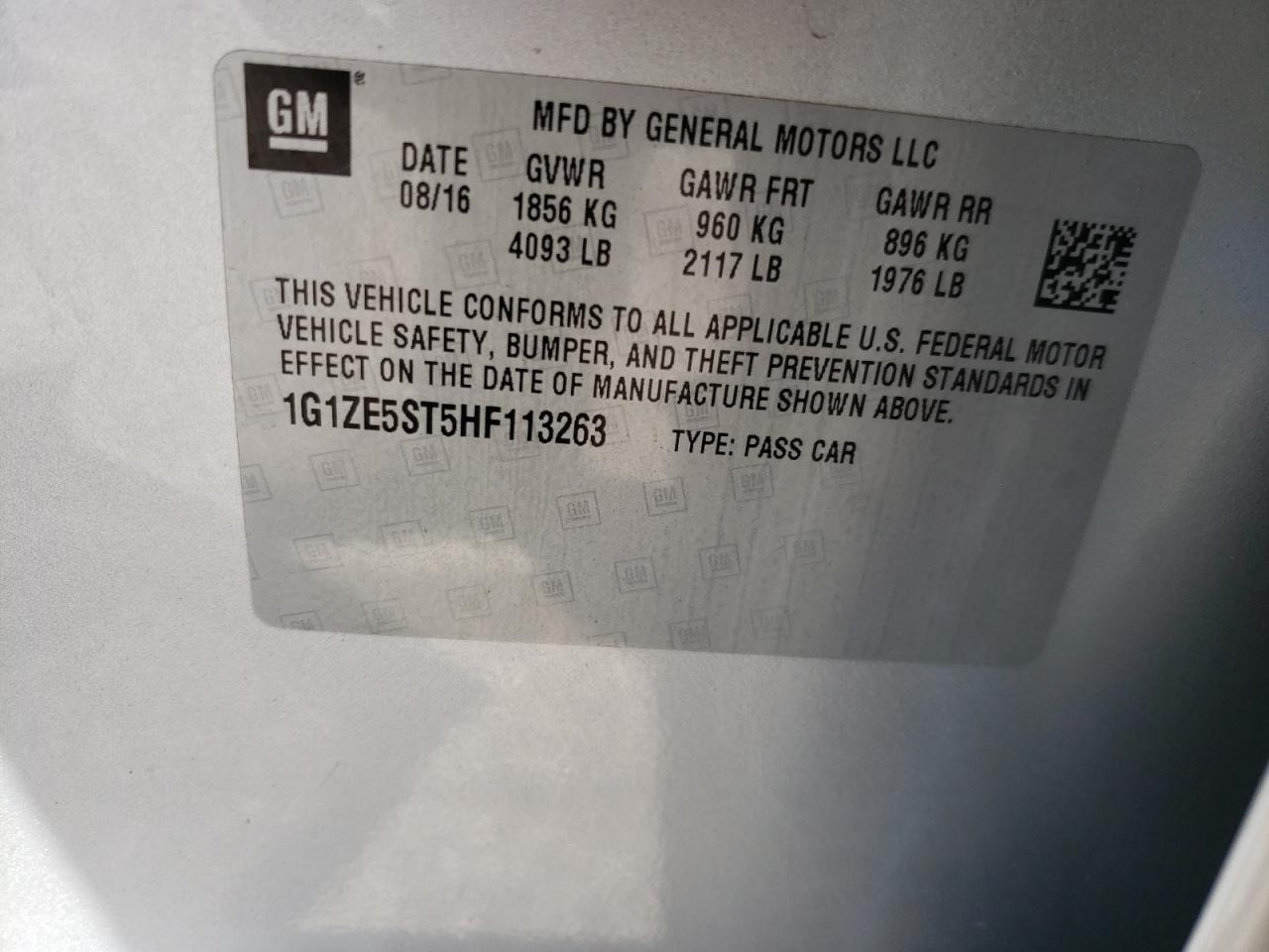 Photo 10 from auction – 2017 CHEVROLET MALIBU LT with VIN 1G1ZE5ST5HF113263