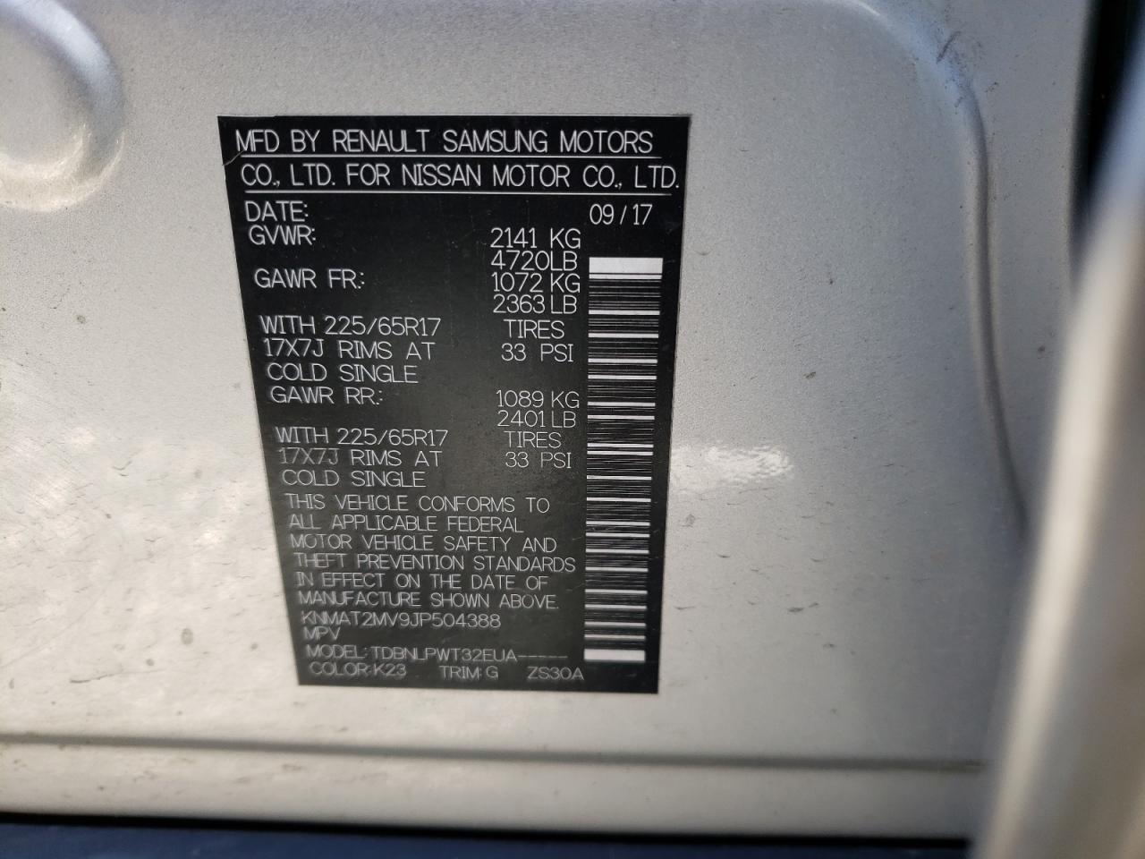 Photo 10 from auction – 2018 NISSAN ROGUE S with VIN KNMAT2MV9JP504388