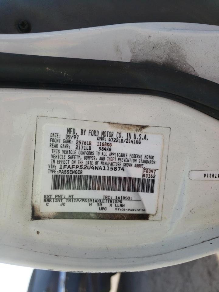Photo 10 from auction – 1998 FORD TAURUS with VIN 1FAFP52U4WA115874