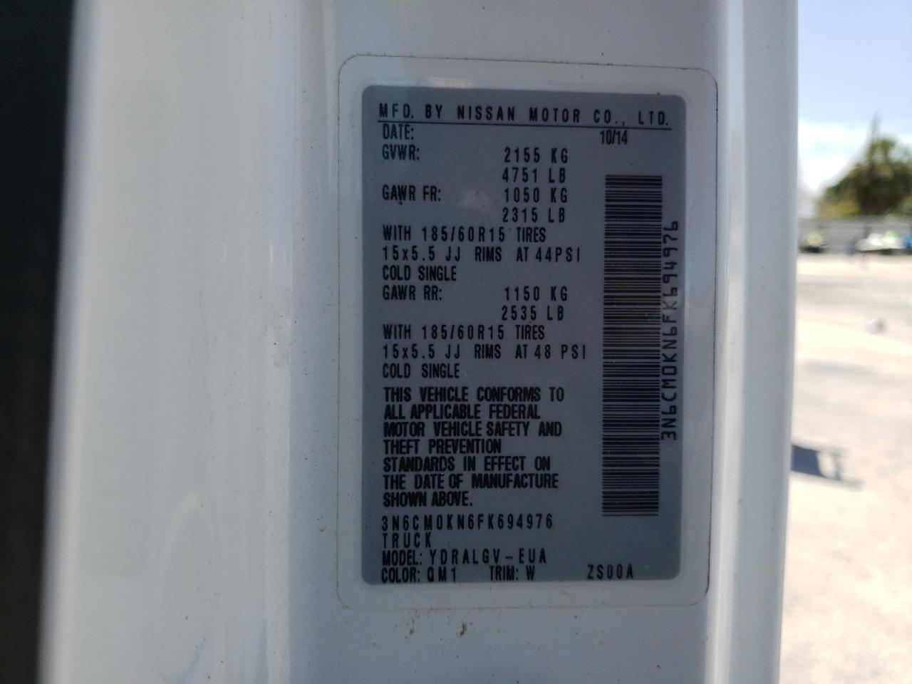 Photo 10 from auction – 2015 NISSAN NV200 2.5S with VIN 3N6CM0KN6FK694976