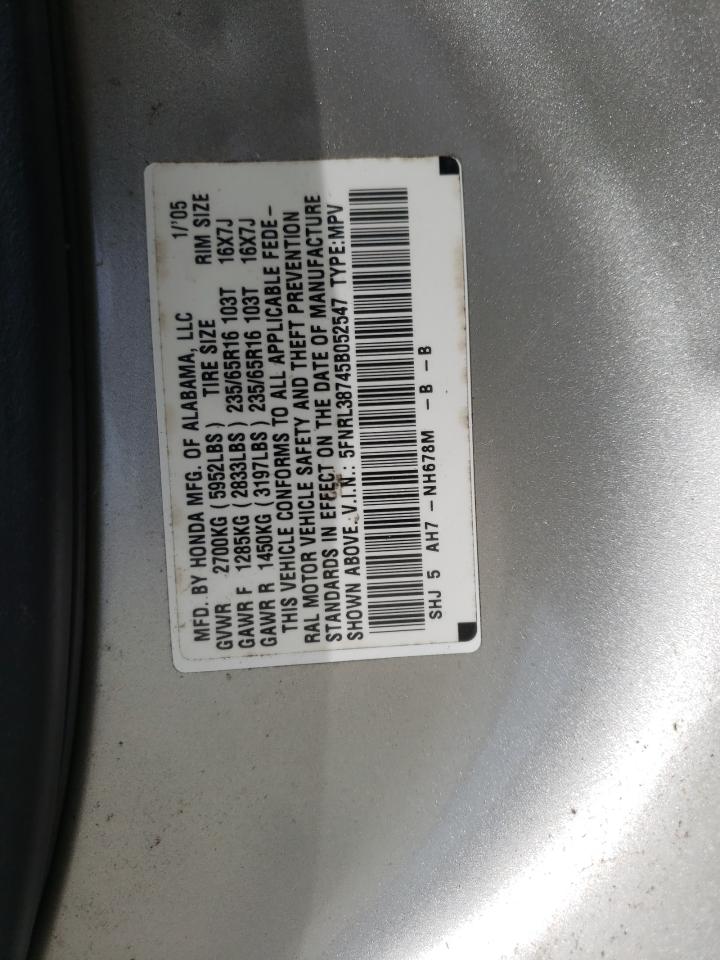 Photo 10 from auction – 2005 HONDA ODYSSEY EX with VIN 5FNRL38745B052547