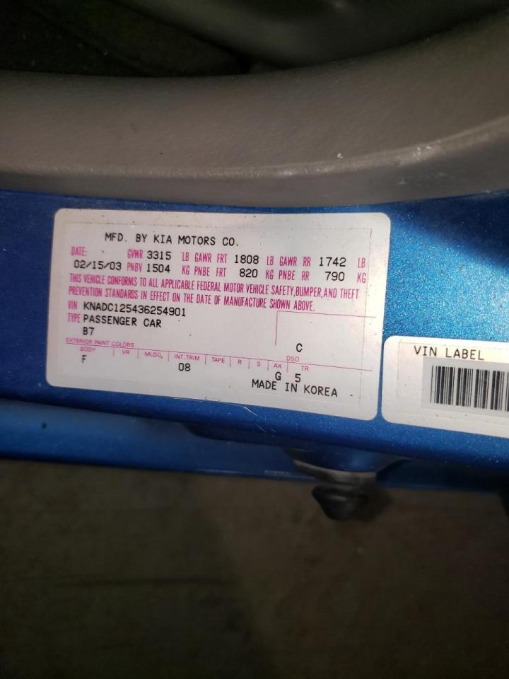 Photo 10 from auction – 2003 KIA RIO with VIN KNADC125436254901