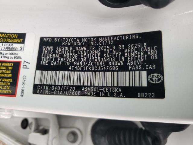 Photo 10 from auction – 2012 TOYOTA CAMRY BASE with VIN 4T1BF1FK0CU547686