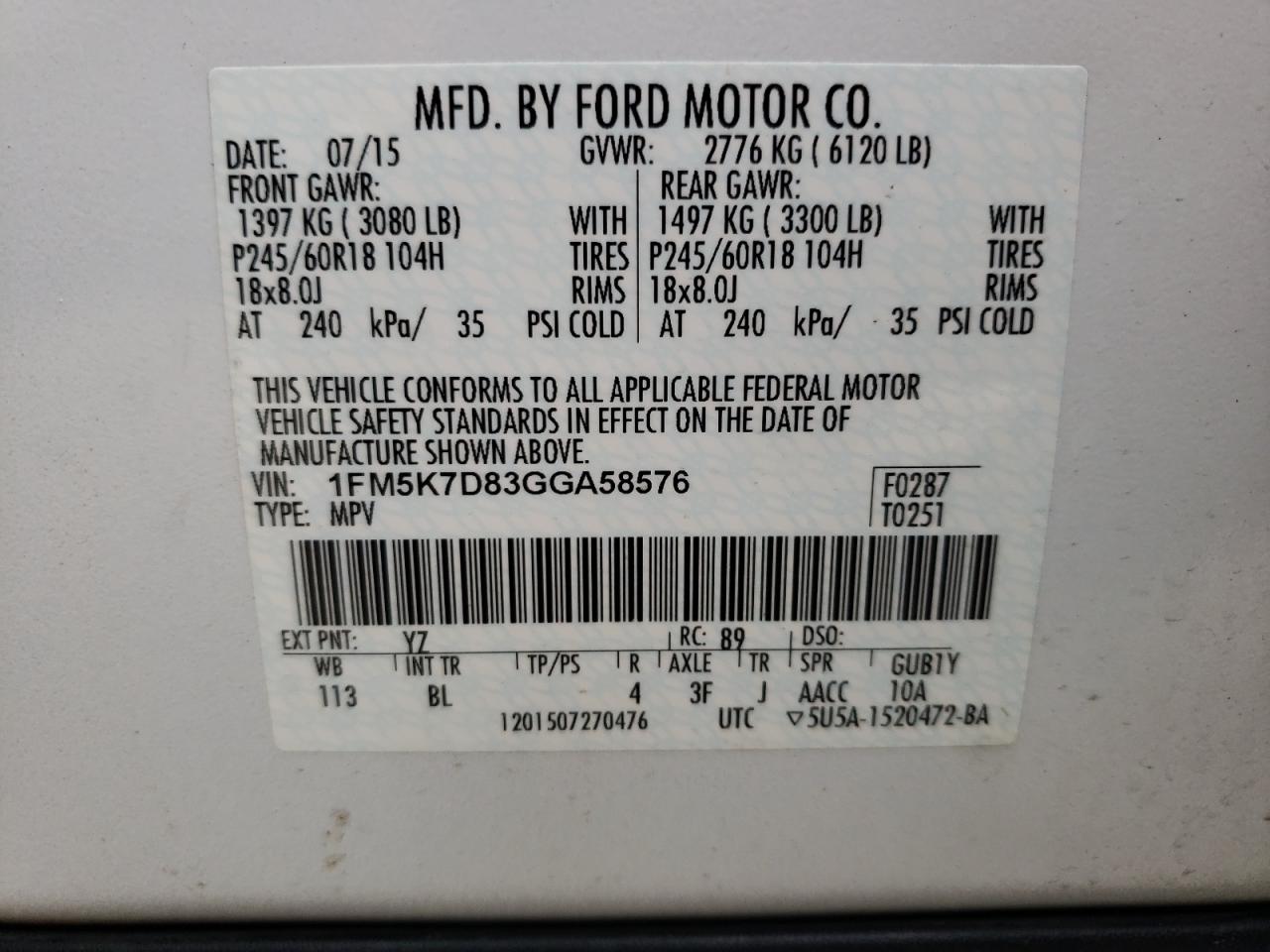 Photo 10 from auction – 2016 FORD EXPLORER X with VIN 1FM5K7D83GGA58576