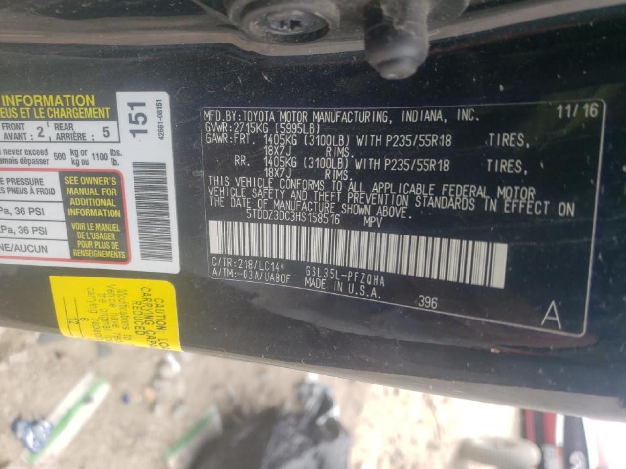 Photo 10 from auction – 2017 TOYOTA SIENNA XLE with VIN 5TDDZ3DC3HS158516