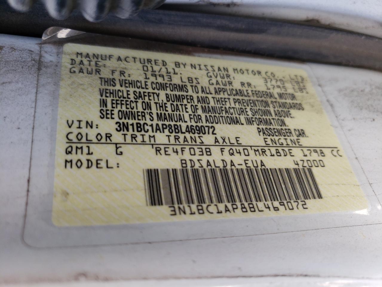 Photo 10 from auction – 2011 NISSAN VERSA S with VIN 3N1BC1AP8BL469072