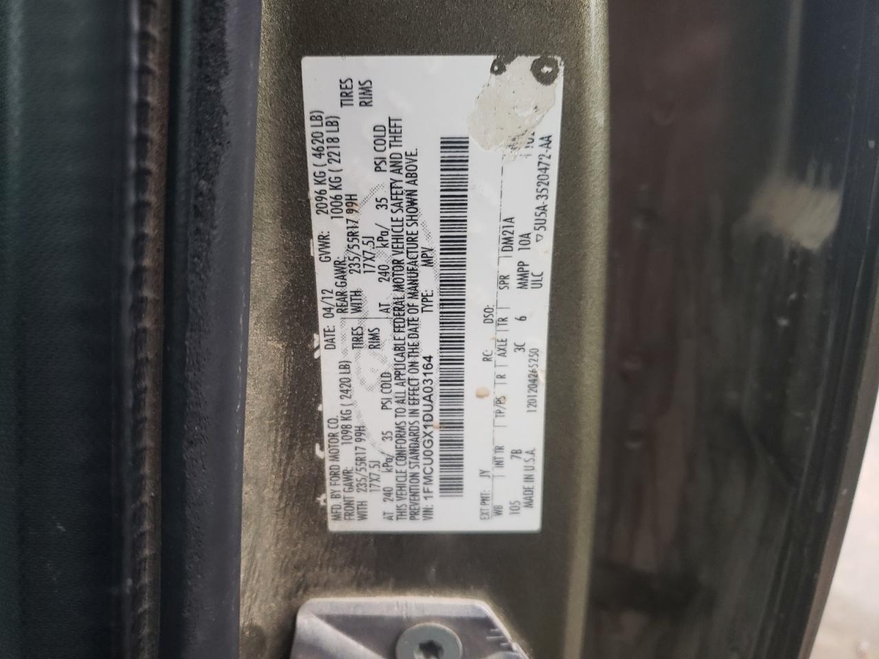 Photo 10 from auction – 2013 FORD ESCAPE SE with VIN 1FMCU0GX1DUA03164