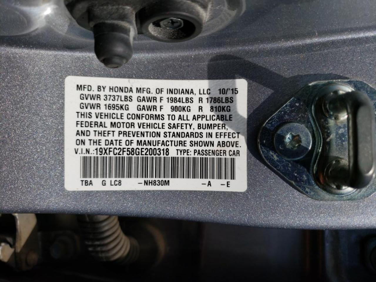 Photo 10 from auction – 2016 HONDA CIVIC LX with VIN 19XFC2F58GE200318