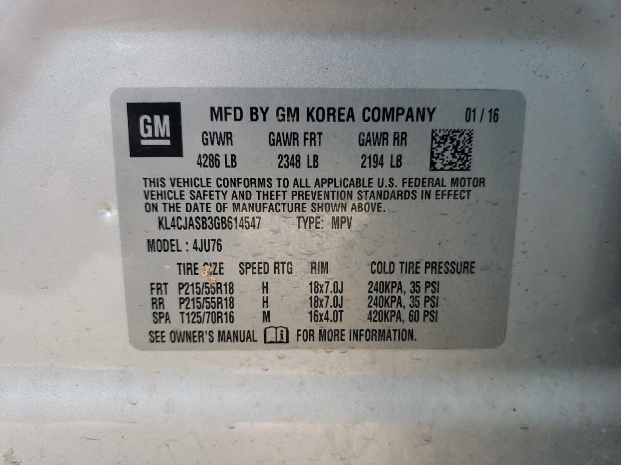 Photo 10 from auction – 2016 BUICK ENCORE with VIN KL4CJASB3GB614547