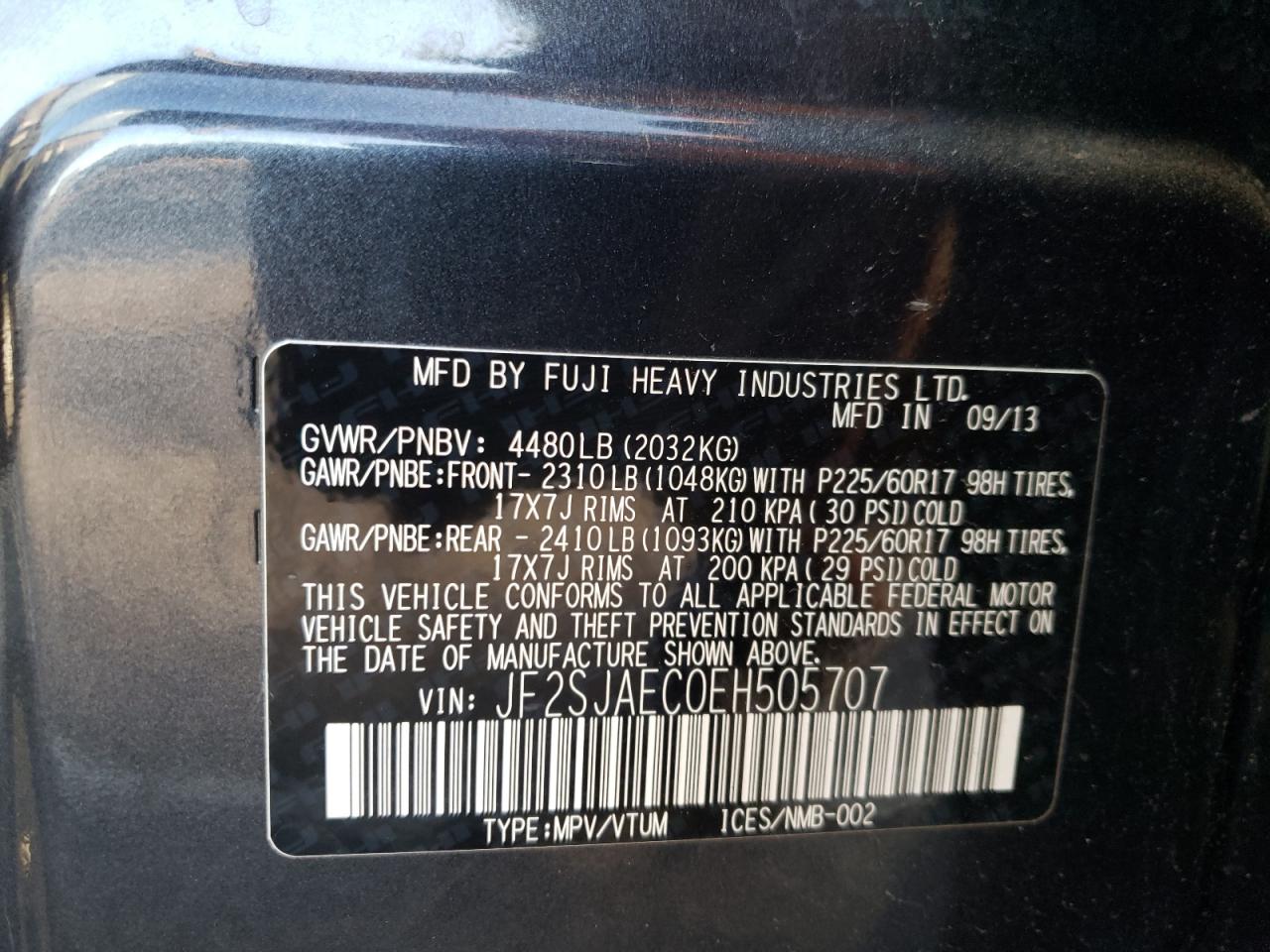 Photo 10 from auction – 2014 SUBARU FORESTER 2 with VIN JF2SJAEC0EH505707
