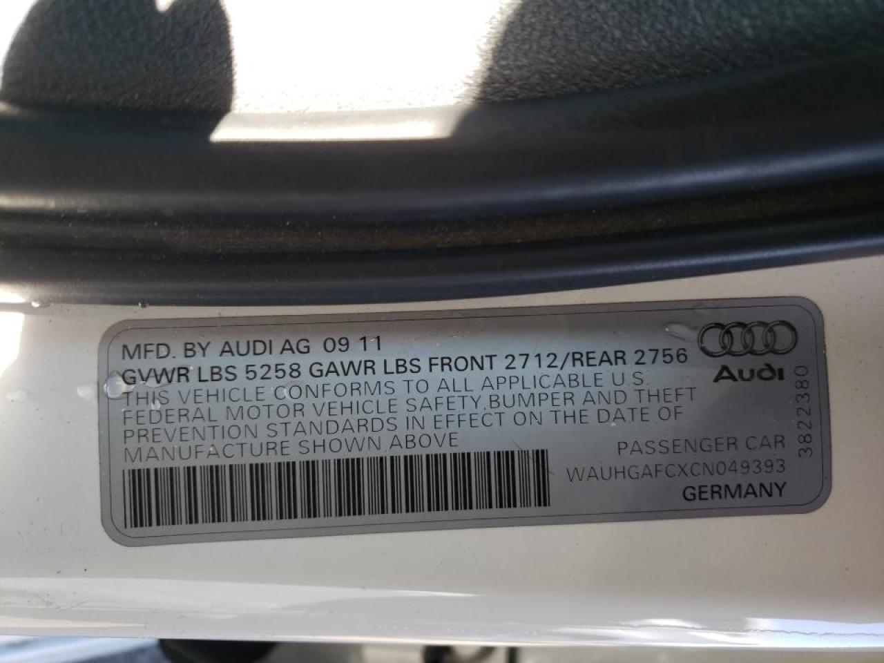 Photo 10 from auction – 2012 AUDI A6 PRESTIG with VIN WAUHGAFCXCN049393