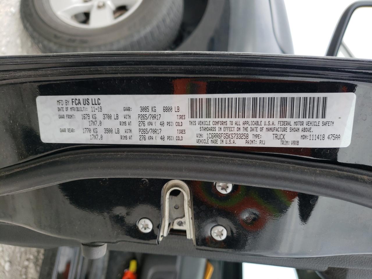 Photo 10 from auction – 2019 RAM 1500 CLASS with VIN 1C6RR6FG5KS733258