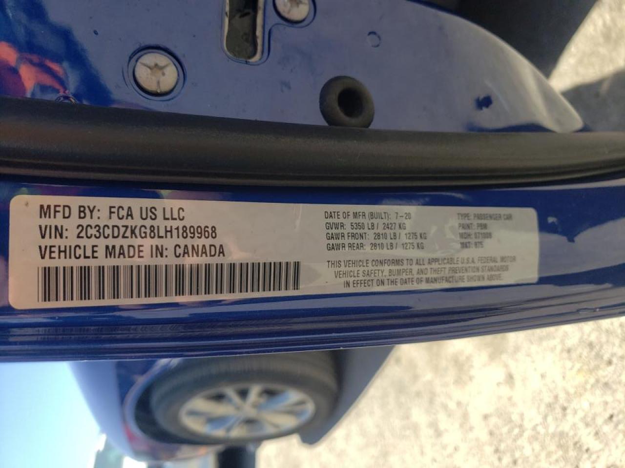 Photo 10 from auction – 2020 DODGE CHALLENGER with VIN 2C3CDZKG8LH189968
