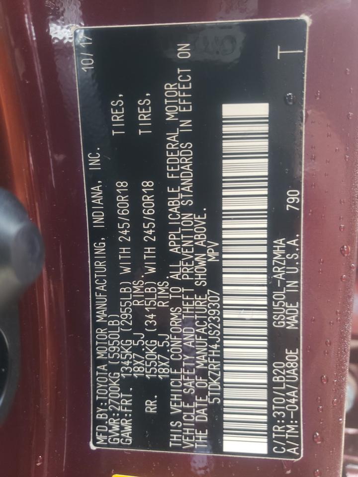 Photo 10 from auction – 2018 TOYOTA HIGHLANDER with VIN 5TDKZRFH4JS239307
