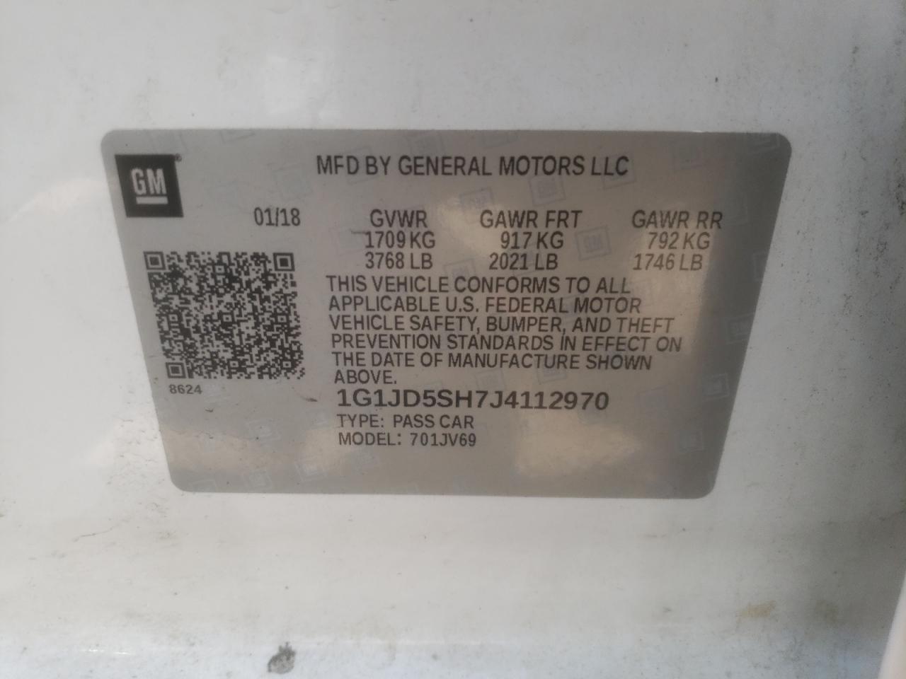 Photo 10 from auction – 2018 CHEVROLET SONIC LT with VIN 1G1JD5SH7J4112970