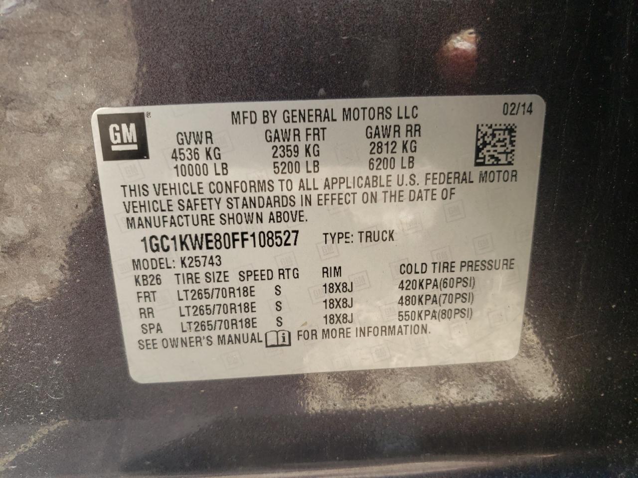 Photo 10 from auction – 2015 CHEVROLET SILVERADO with VIN 1GC1KWE80FF108527