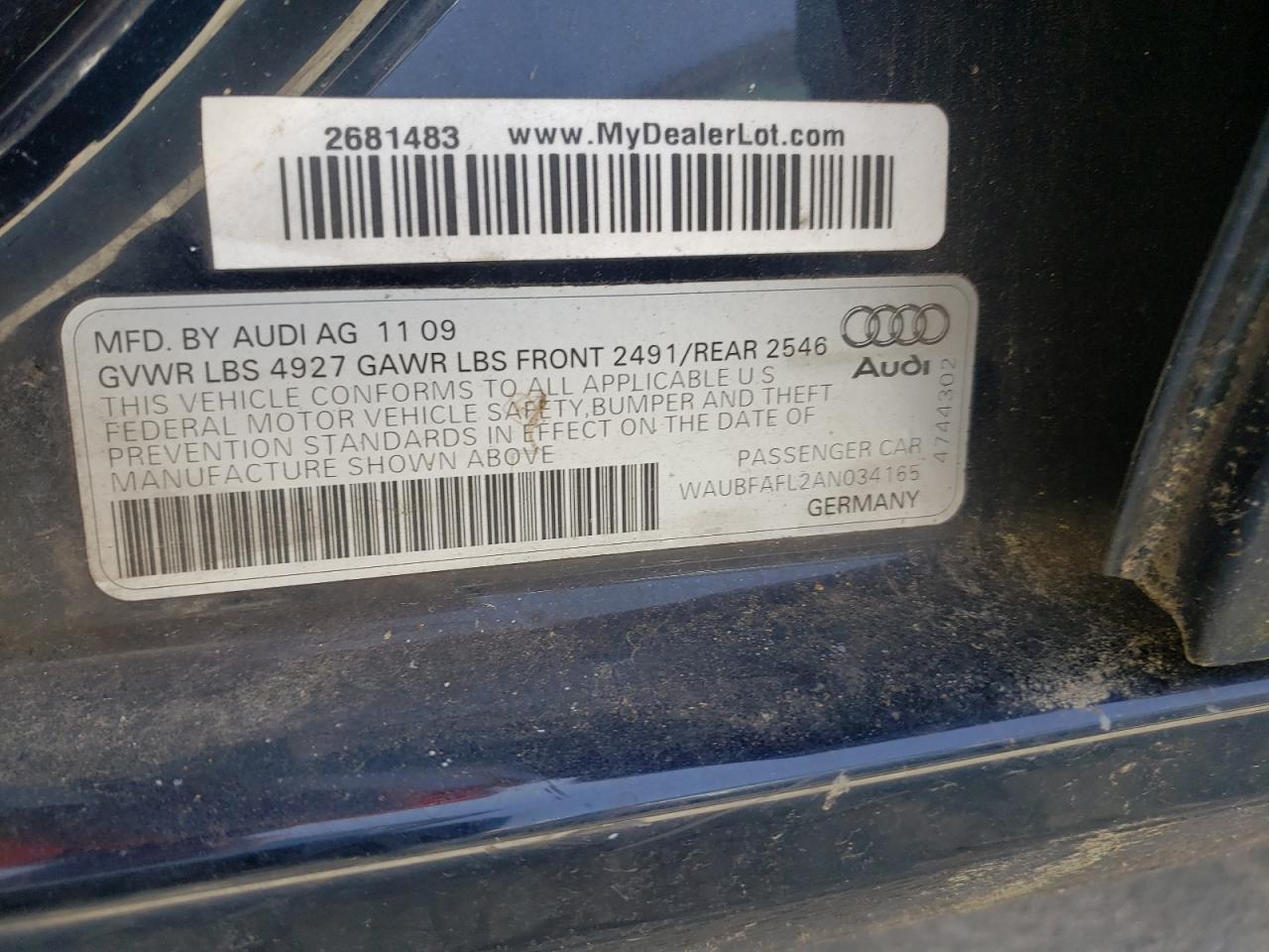 Photo 10 from auction – 2010 AUDI A4 PREMIUM with VIN WAUBFAFL2AN034165