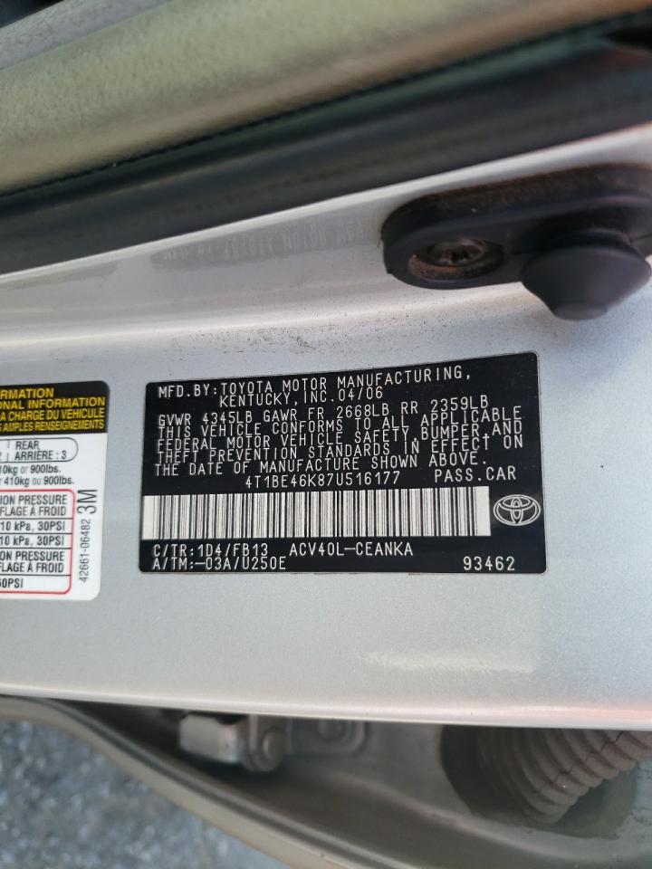 Photo 10 from auction – 2007 TOYOTA CAMRY CE with VIN 4T1BE46K87U516177