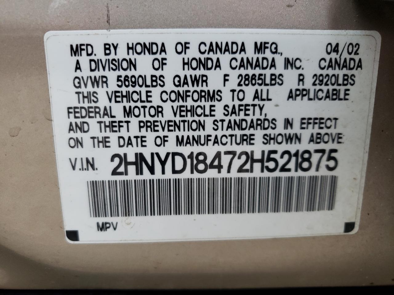 Photo 10 from auction – 2002 ACURA MDX with VIN 2HNYD18472H521875