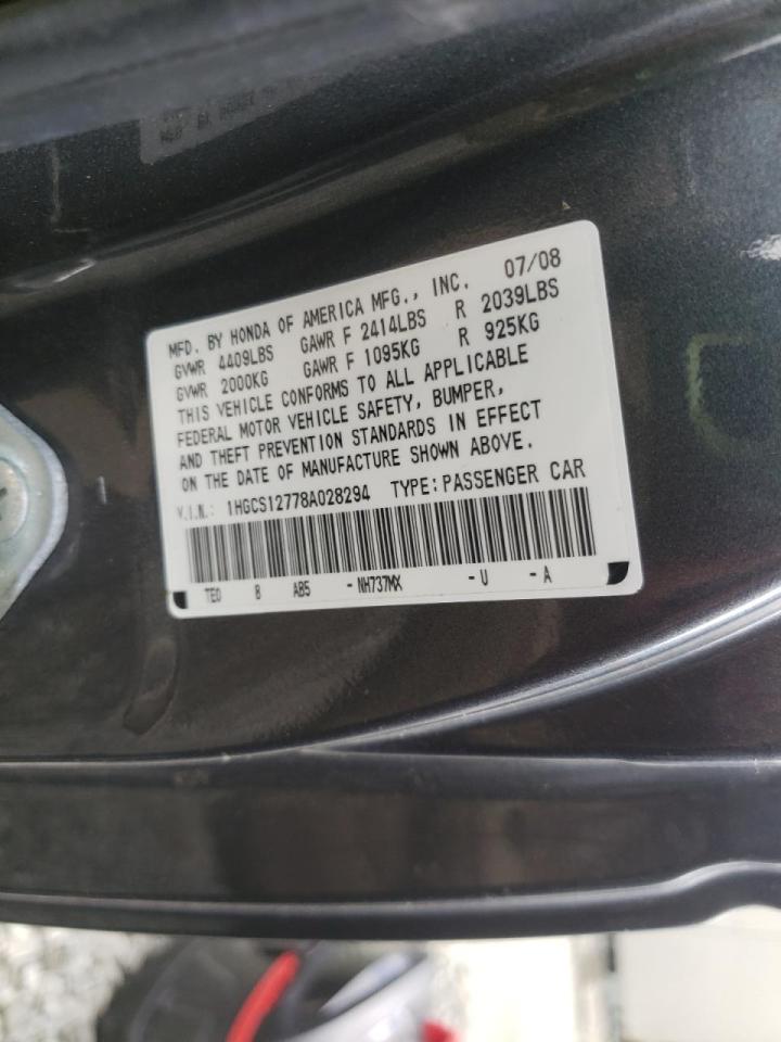 Photo 10 from auction – 2008 HONDA ACCORD EX with VIN 1HGCS12778A028294