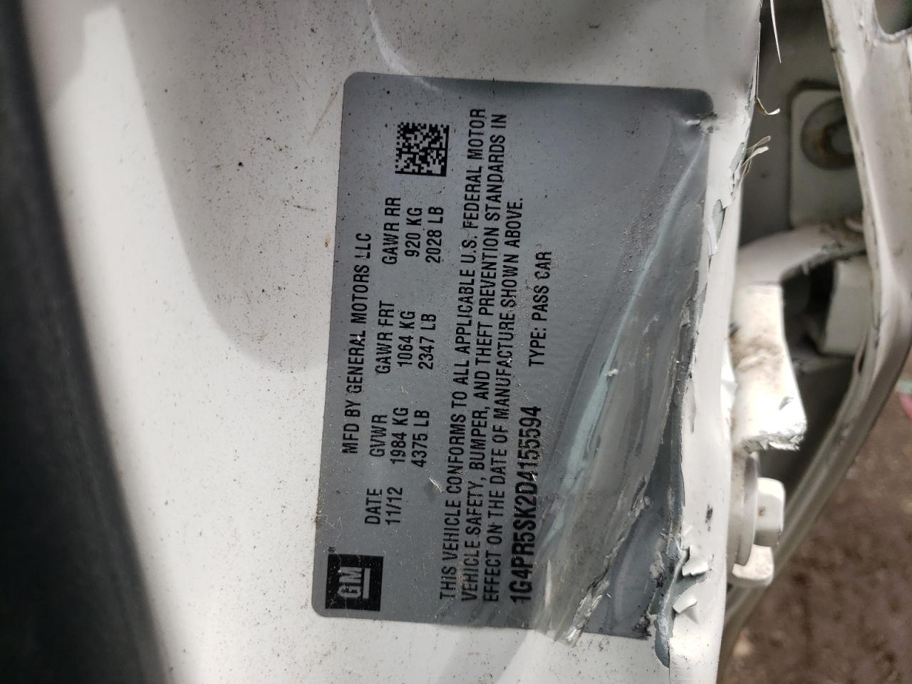 Photo 10 from auction – 2013 BUICK VERANO CON with VIN 1G4PR5SK2D4155594