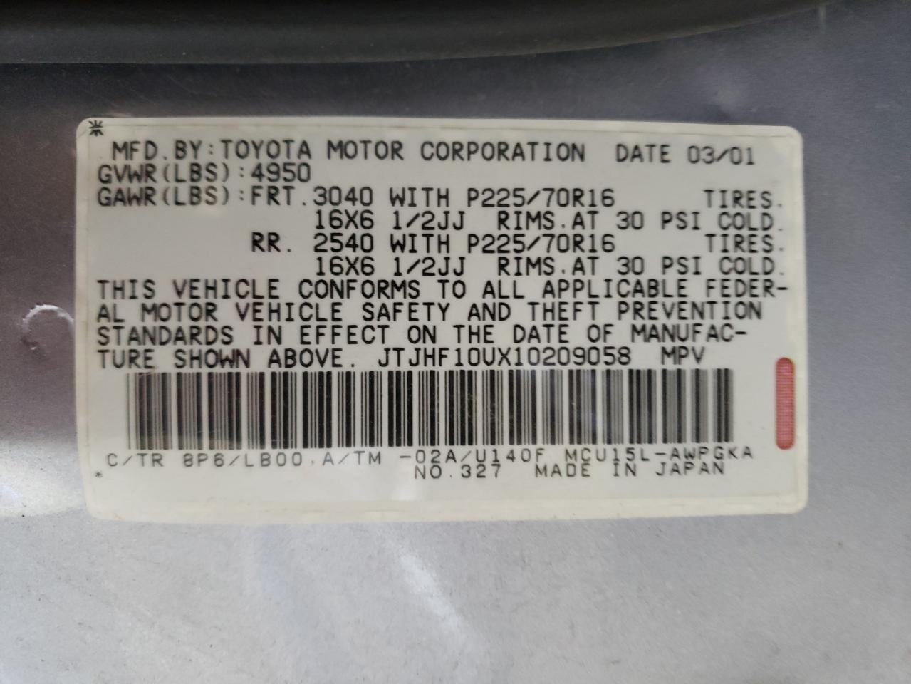 Photo 10 from auction – 2001 LEXUS RX 300 with VIN JTJHF10UX10209058