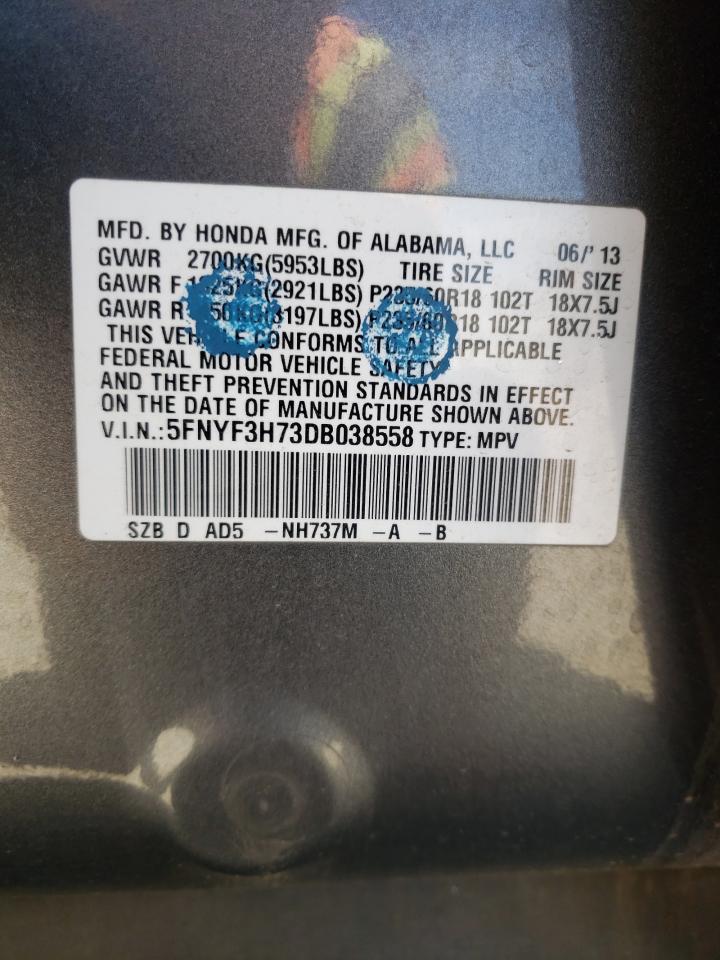 Photo 10 from auction – 2013 HONDA PILOT EXLN with VIN 5FNYF3H73DB038558