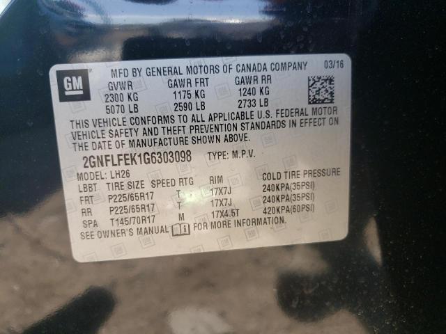 Photo 10 from auction – 2016 CHEVROLET EQUINOX LT with VIN 2GNFLFEK1G6303098